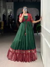 YNF 5028 GRN Tasar Chex Patola Print With Weaving Work Border Gown With Koti Wholesalers In Delhi
